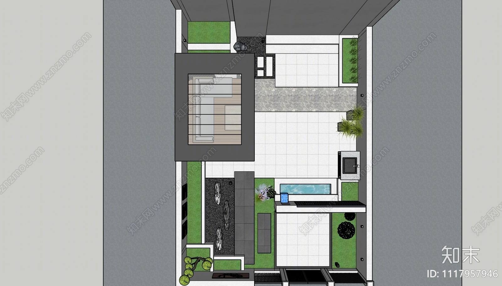 现代庭院花园SU模型下载【ID:1117957946】