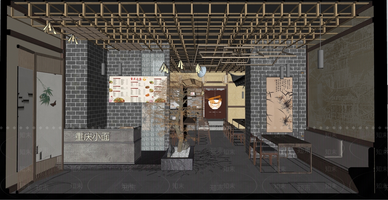 中式面店重庆小面SU模型下载【ID:1118233510】
