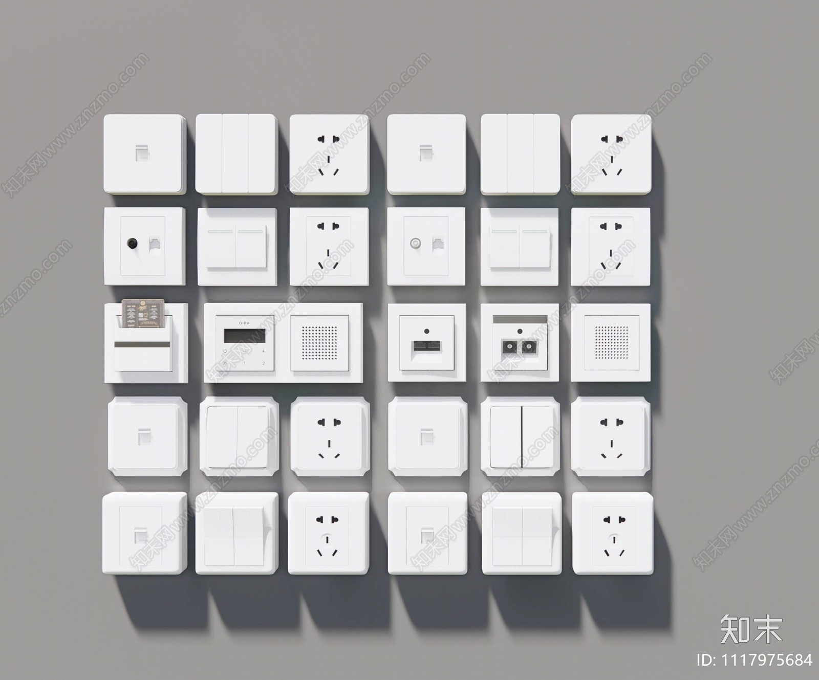 现代开关插座组合SU模型下载【ID:1117975684】