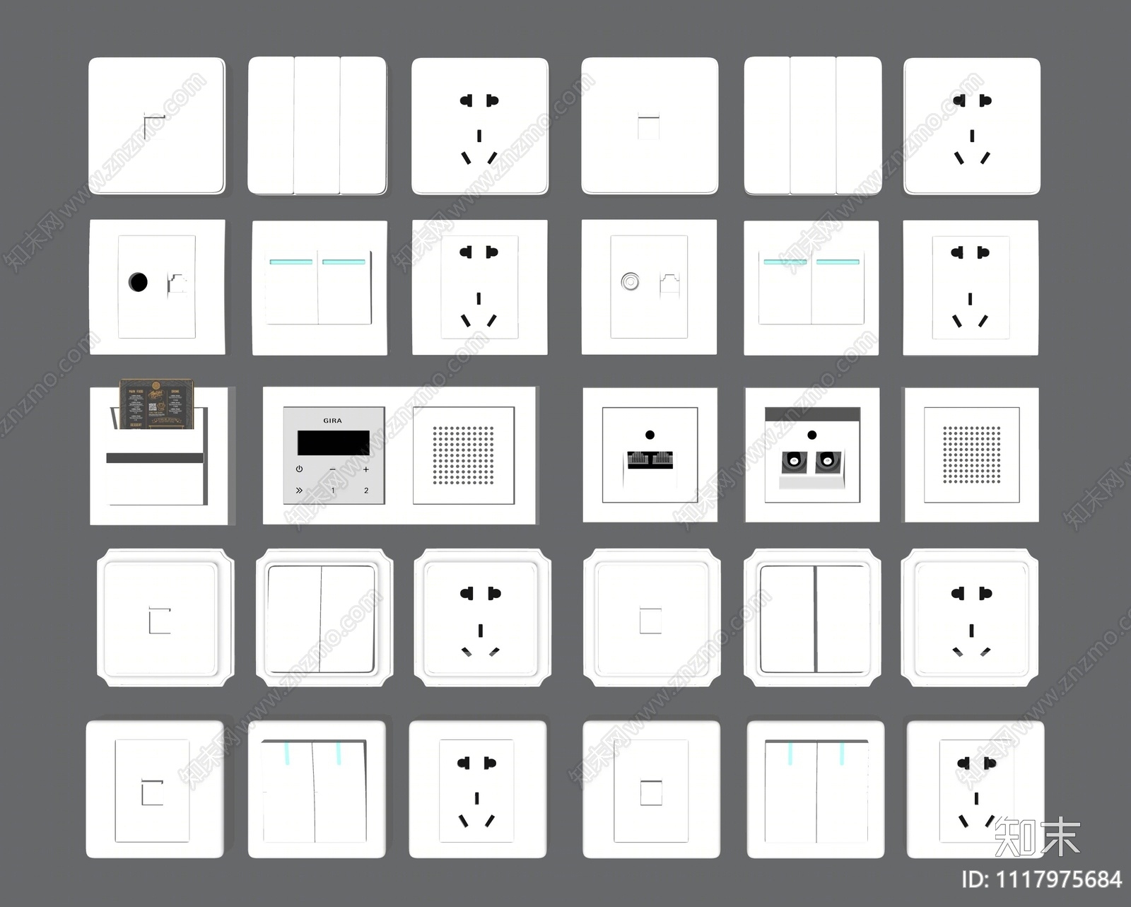 现代开关插座组合SU模型下载【ID:1117975684】