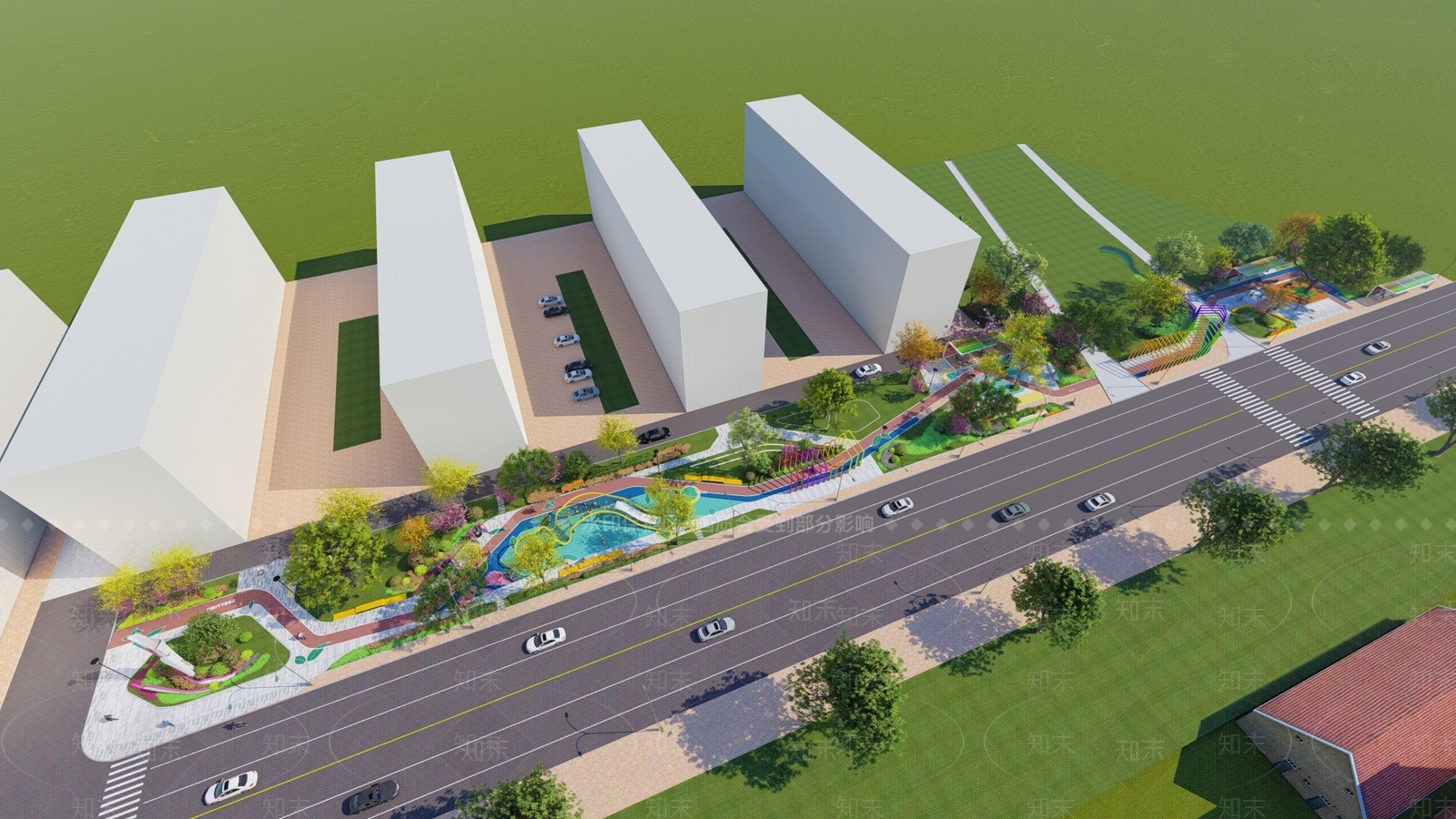 现代街头公园景观SU模型下载【ID:1117977492】