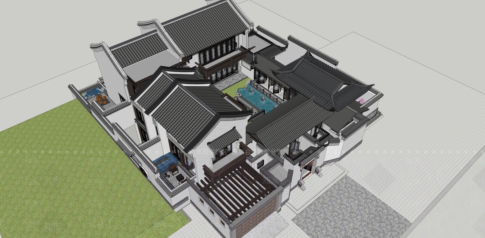 中式四合院SU模型下载【ID:1118050246】
