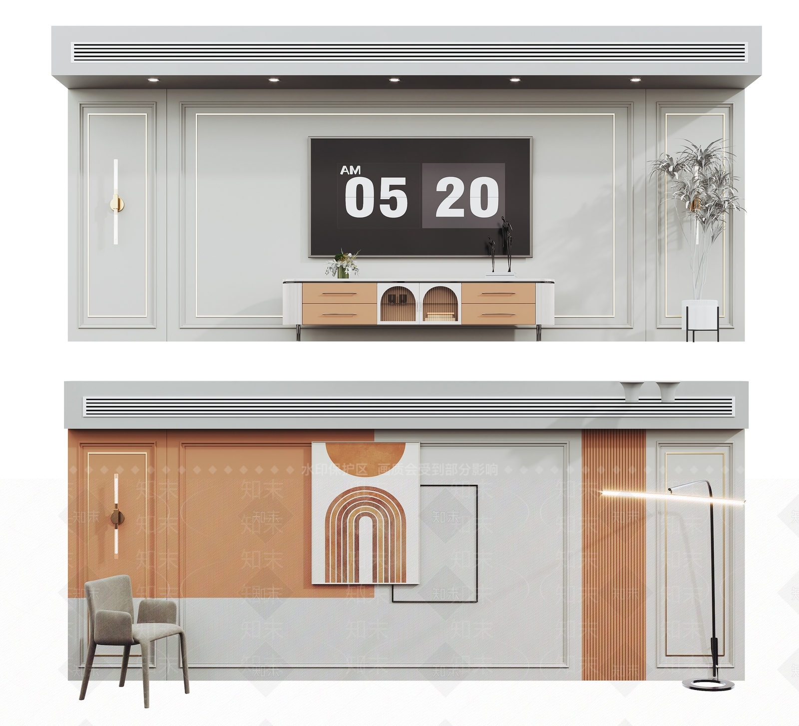 美式电视沙发背景墙组合3D模型下载【ID:1118076763】