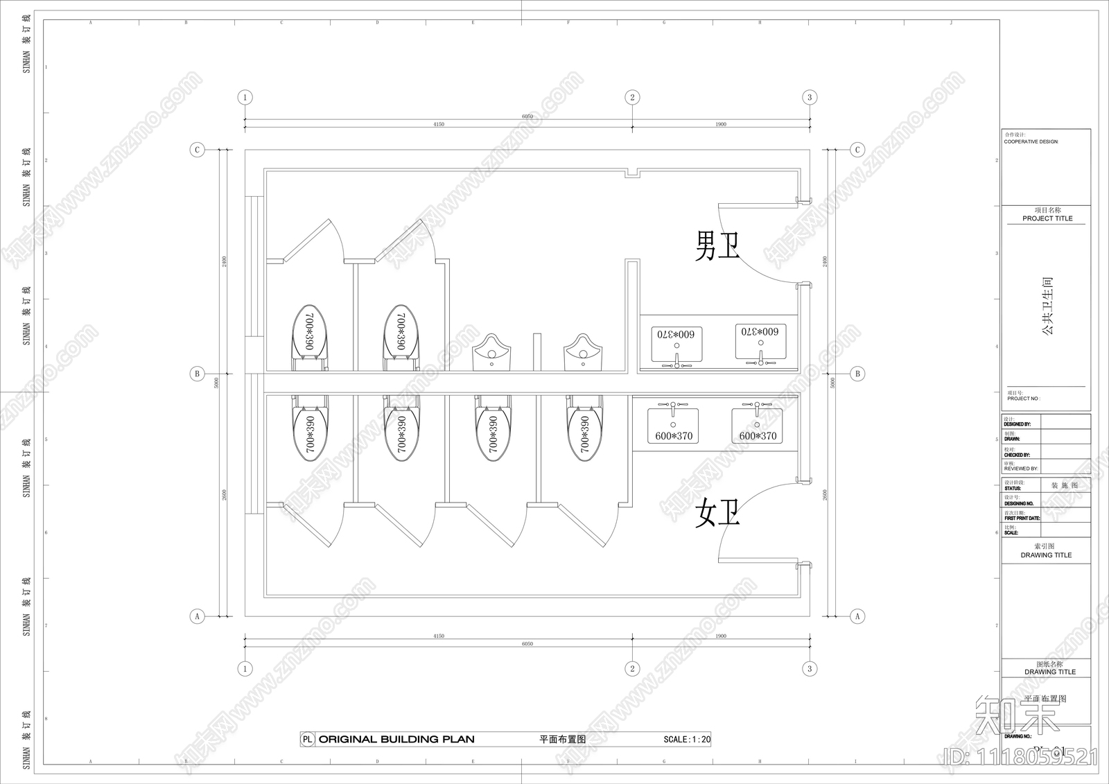 现代风格会所售楼部公共卫生间CAD施工图cad施工图下载【ID:1118059521】