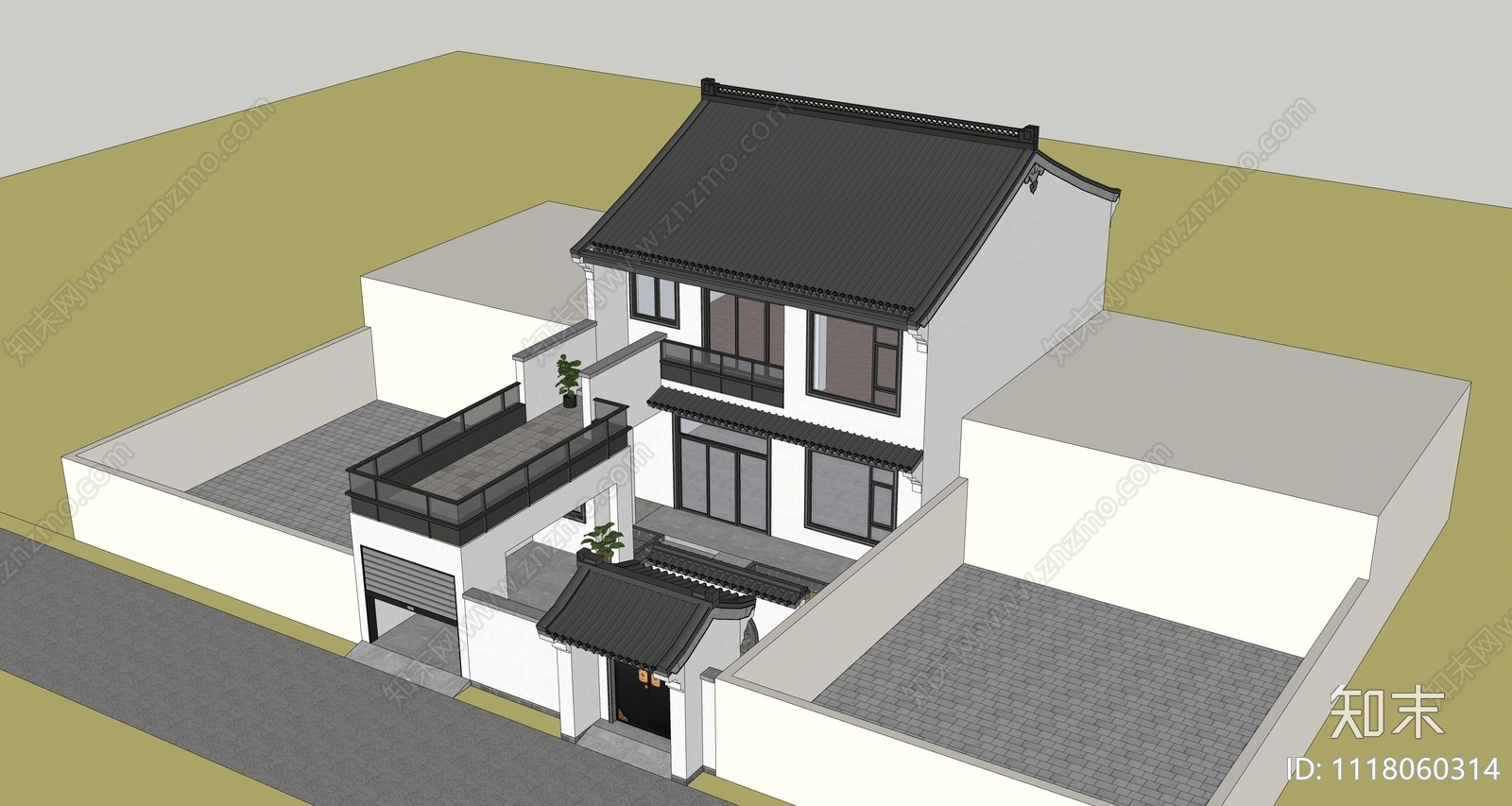 新中式四合院SU模型下载【ID:1118060314】