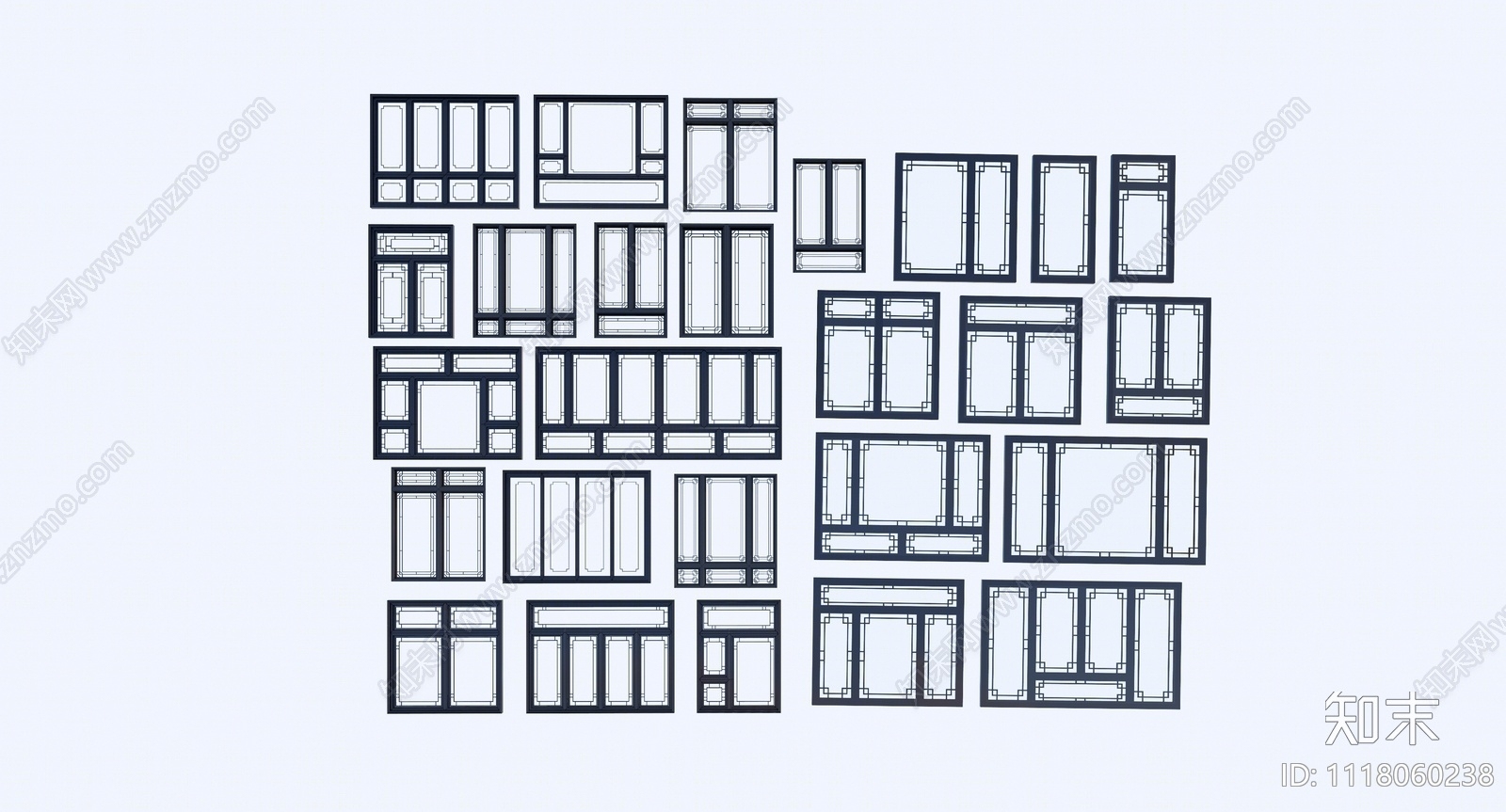 中式窗户组合SU模型下载【ID:1118060238】