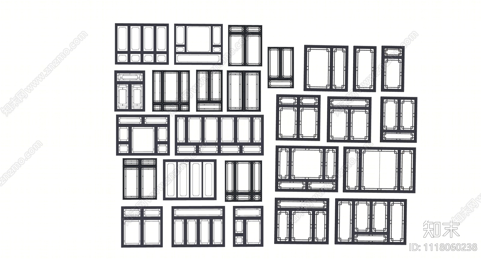 中式窗户组合SU模型下载【ID:1118060238】