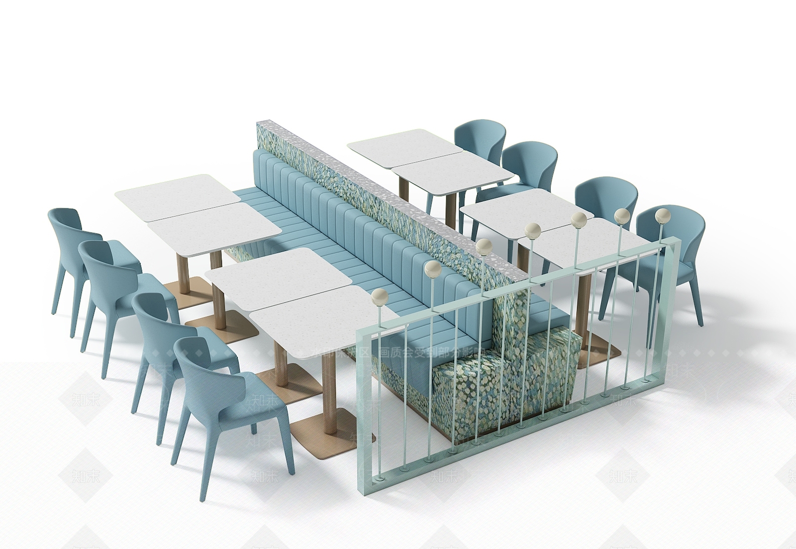 现代餐厅卡座沙发3D模型下载【ID:1118271672】
