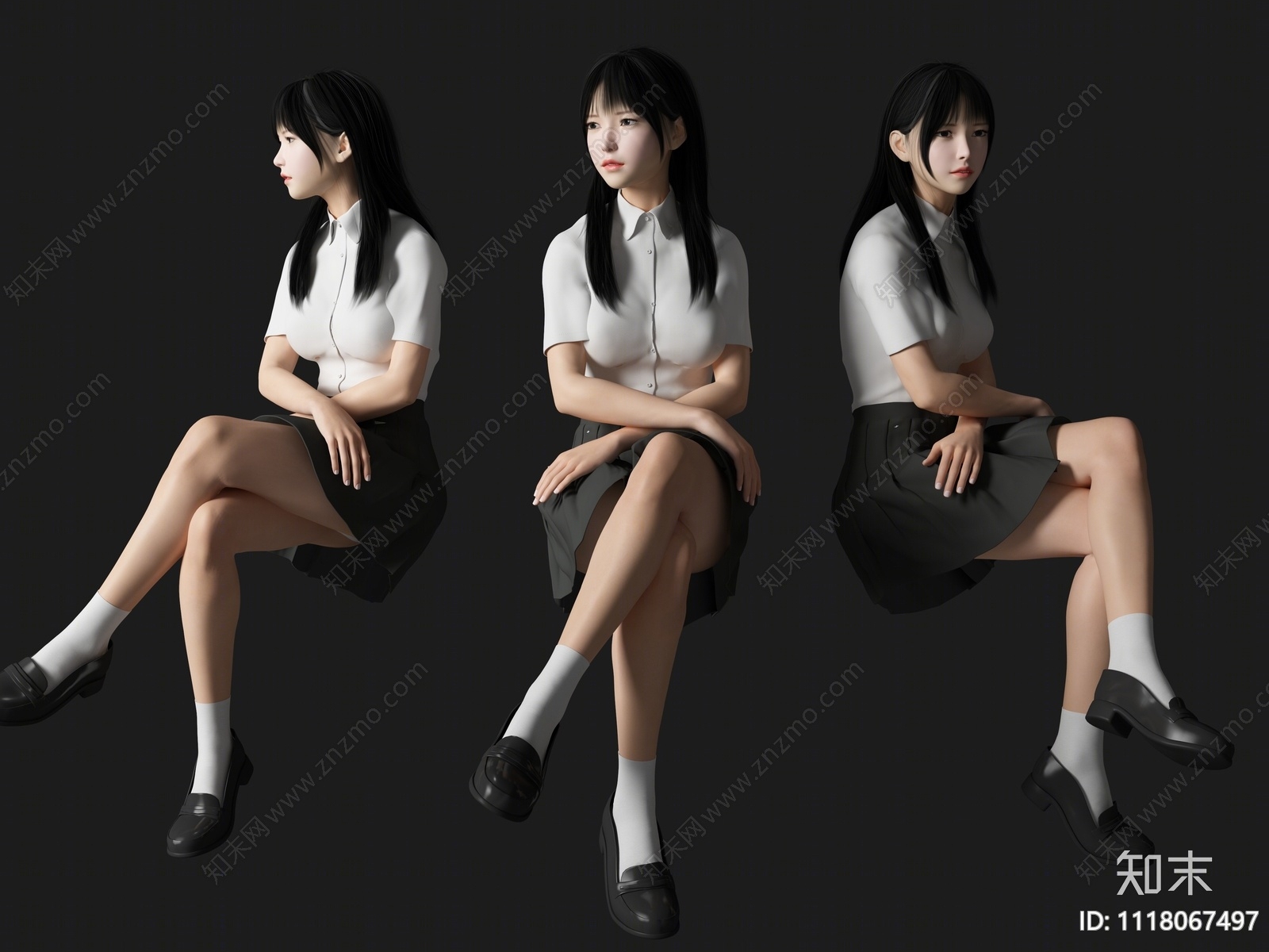 坐姿美女人物3D模型下载【ID:1118067497】