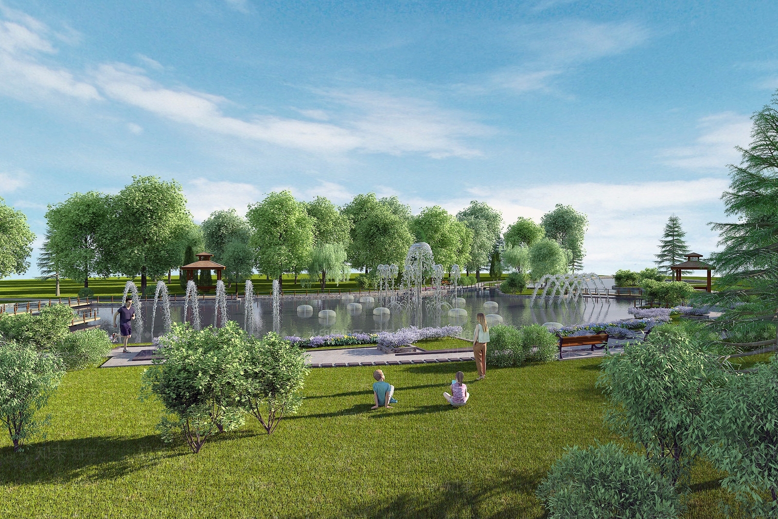 现代喷泉公园景观3D模型下载【ID:1118067329】