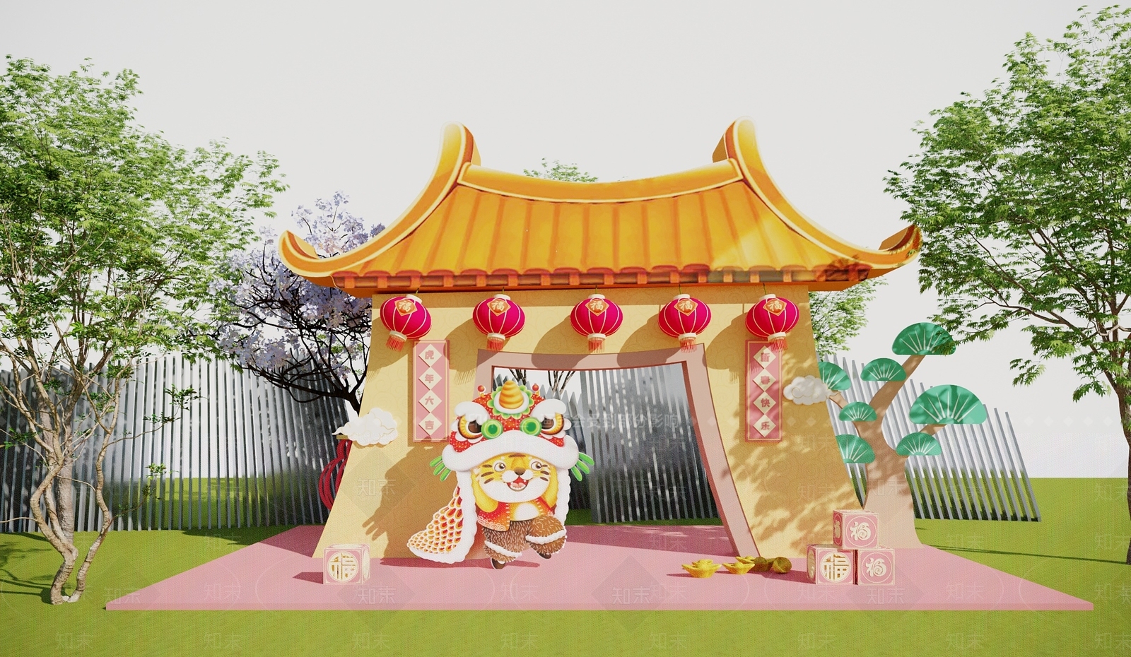 现代虎年国潮美陈3D模型下载【ID:1118071985】