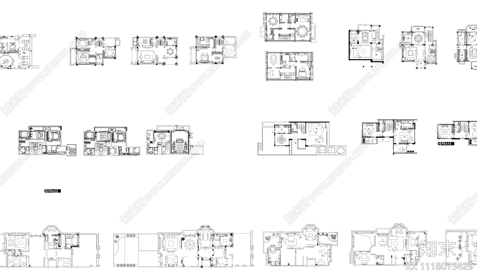 80套别墅建筑设计平面图CAD图库施工图下载【ID:1118075429】