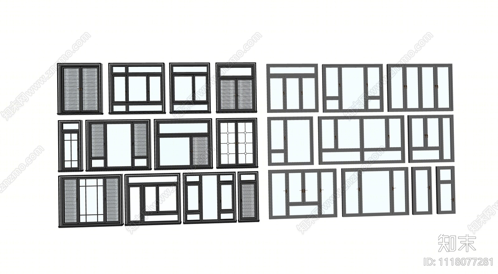 现代窗户组合SU模型下载【ID:1118077281】