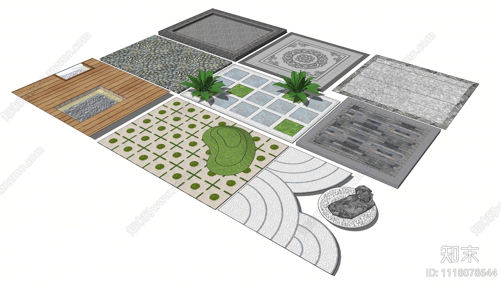 现代庭院铺地SU模型下载【ID:1118078644】