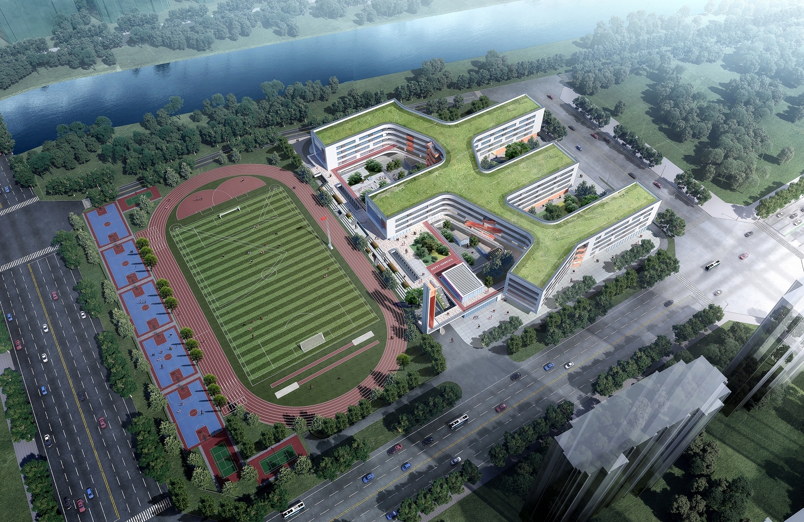 现代中小学学校建筑3D模型下载【ID:1118079611】_【知末效果图】