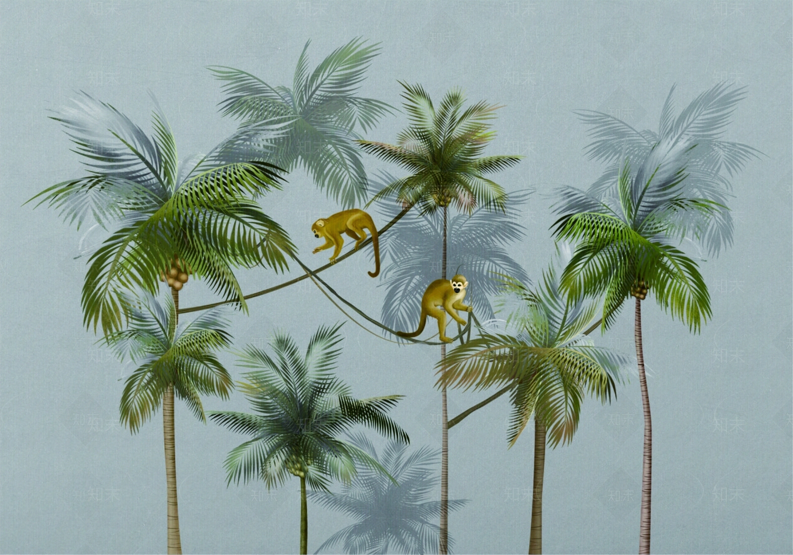 现代椰子树装饰壁画贴图下载【ID:1118080832】