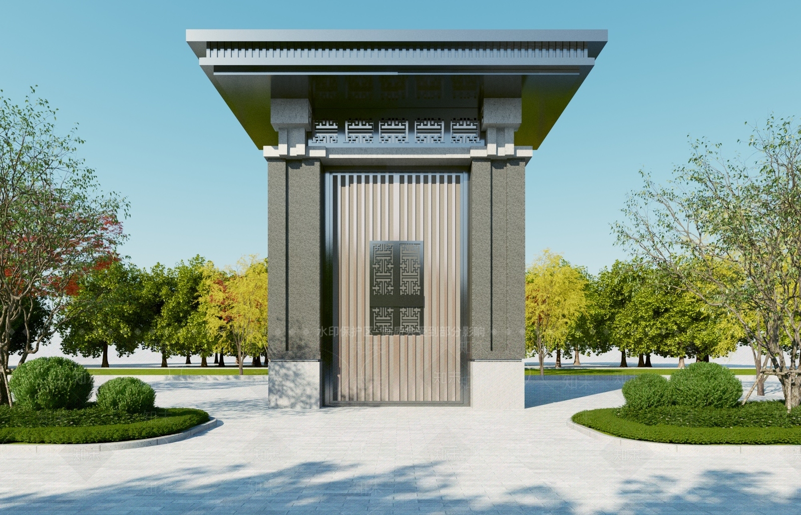 新中式小区入口大门3D模型下载【ID:1118106223】
