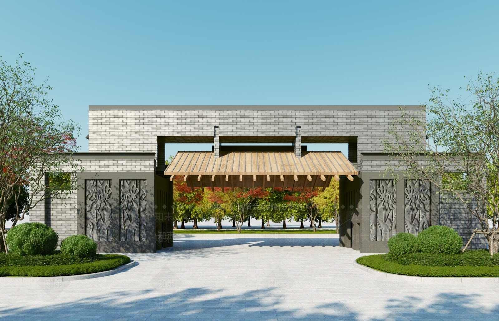 新中式小区入口大门3D模型下载【ID:1118096510】