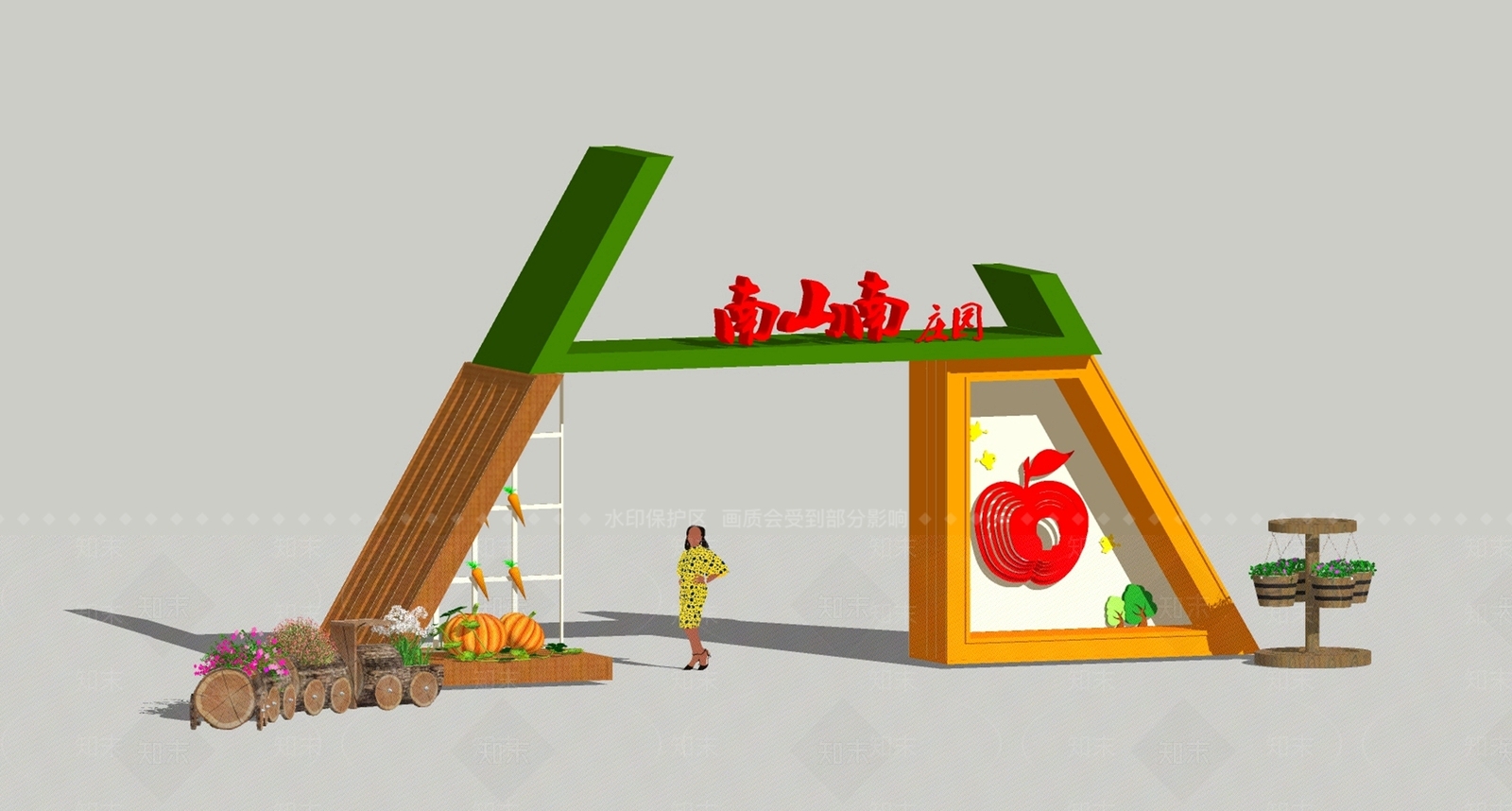 现代农庄入口大门SU模型下载【ID:1118110940】