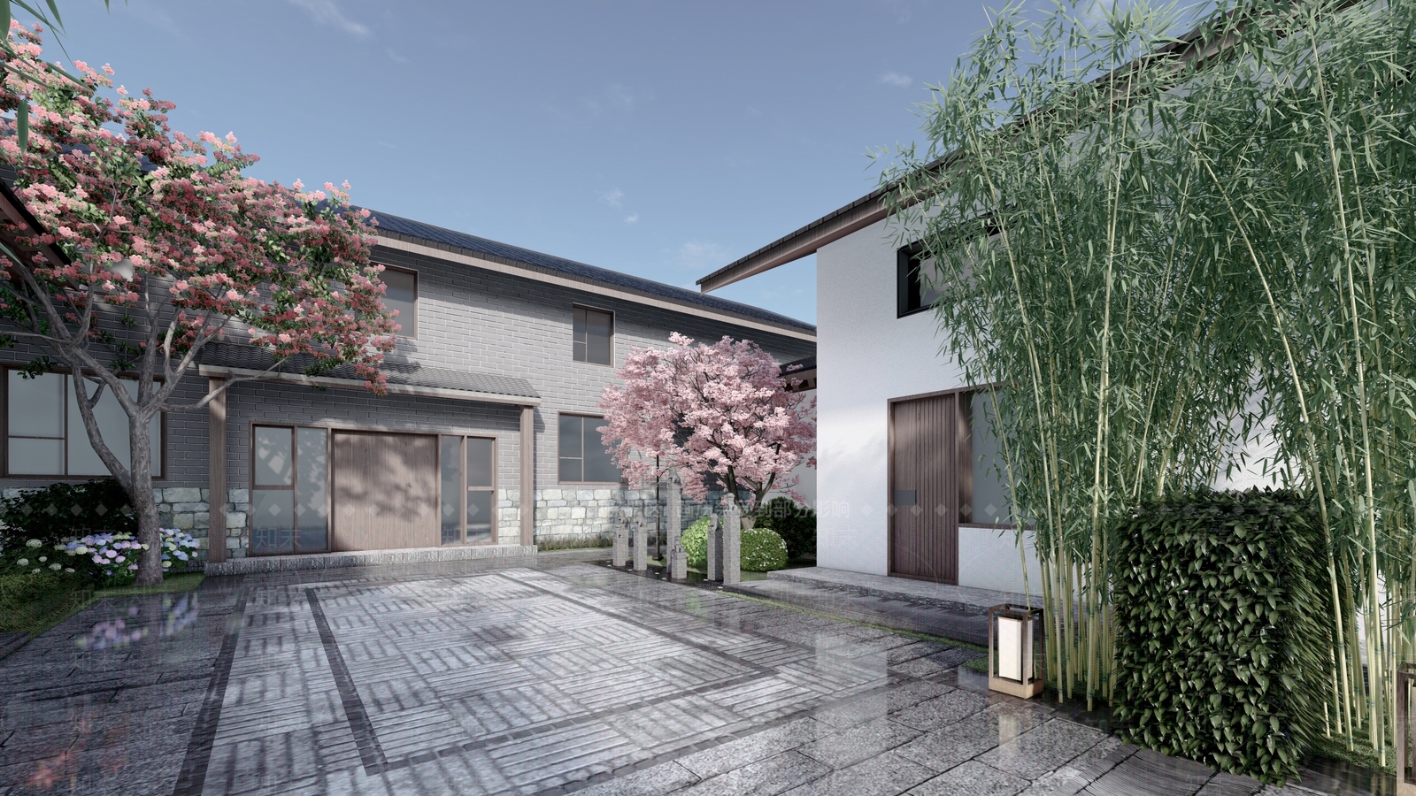 新中式村委会庭院景观SU模型下载【ID:1118184572】