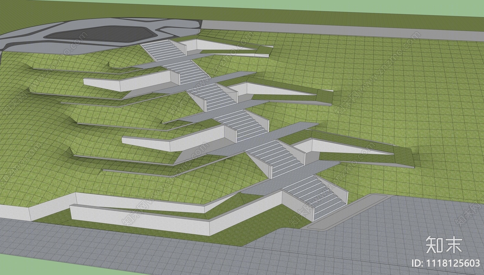 现代室外台阶SU模型下载【ID:1118125603】