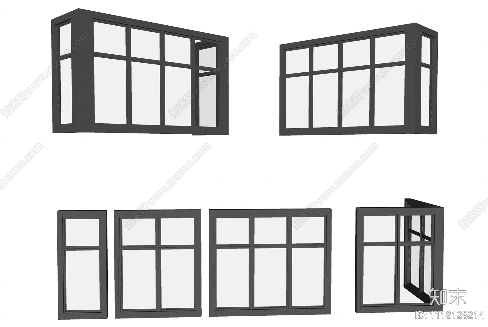 现代铝合金窗SU模型下载【ID:1118128214】