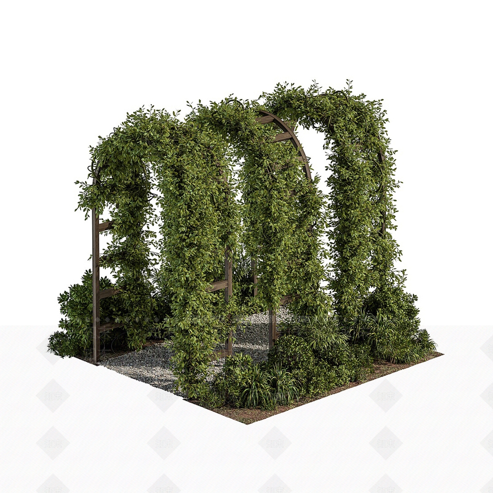 现代绿植植物廊架SU模型下载【ID:1118128645】