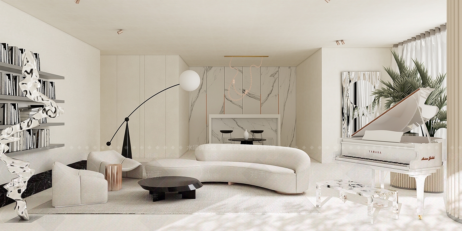 【3D悬赏模型】现代网红诗意奶白客餐厅3D模型下载【ID:1118161168】