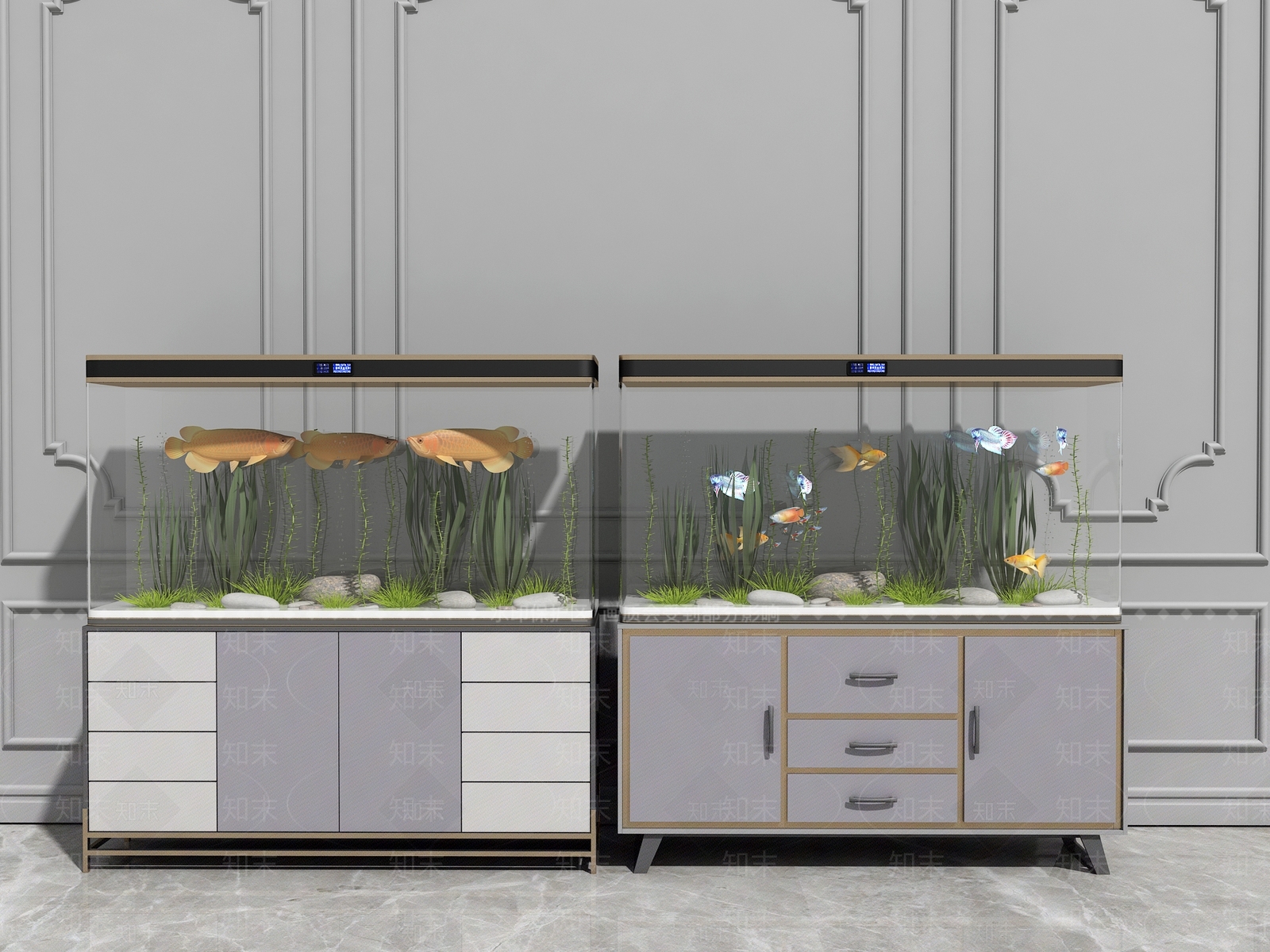 现代鱼缸水族3D模型下载【ID:1118133545】