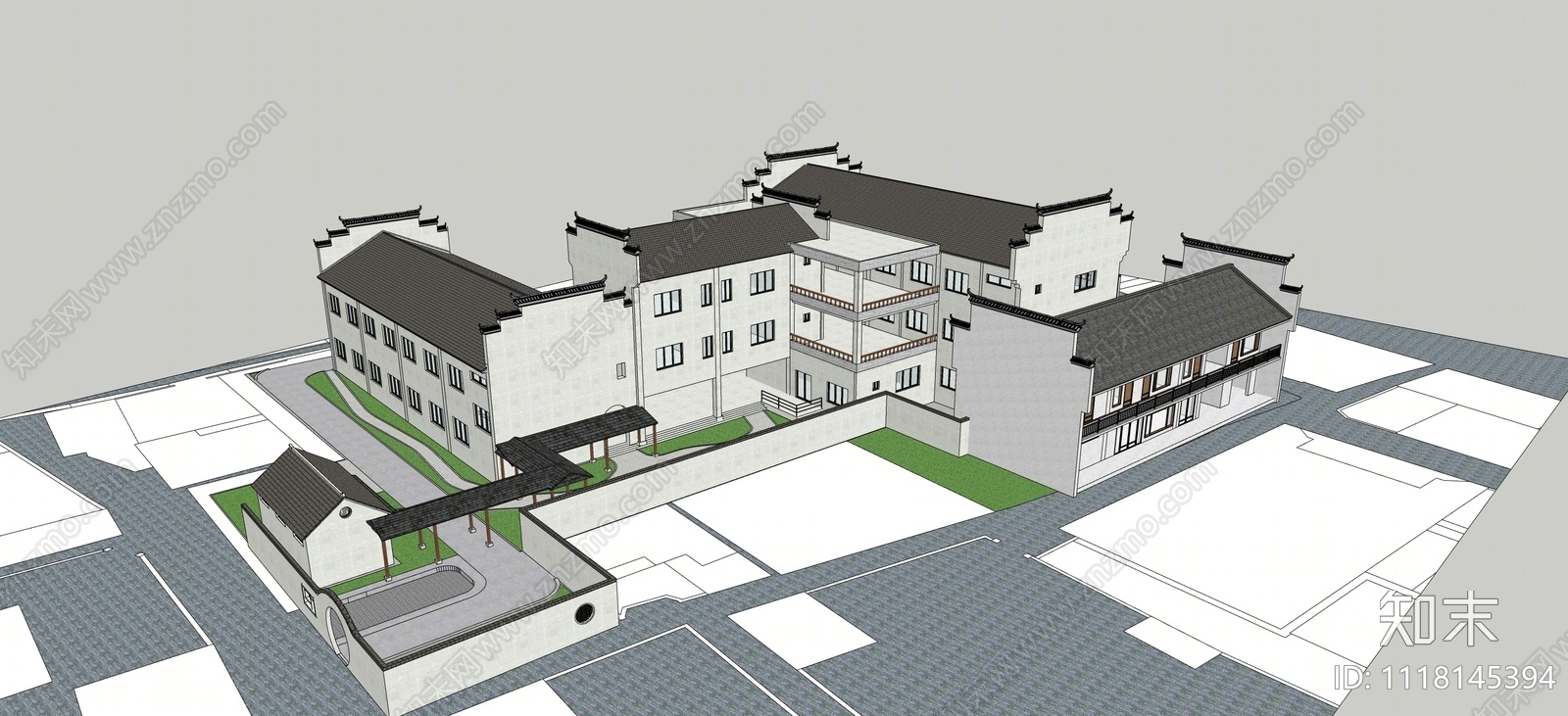 中式风格建筑SU模型下载【ID:1118145394】