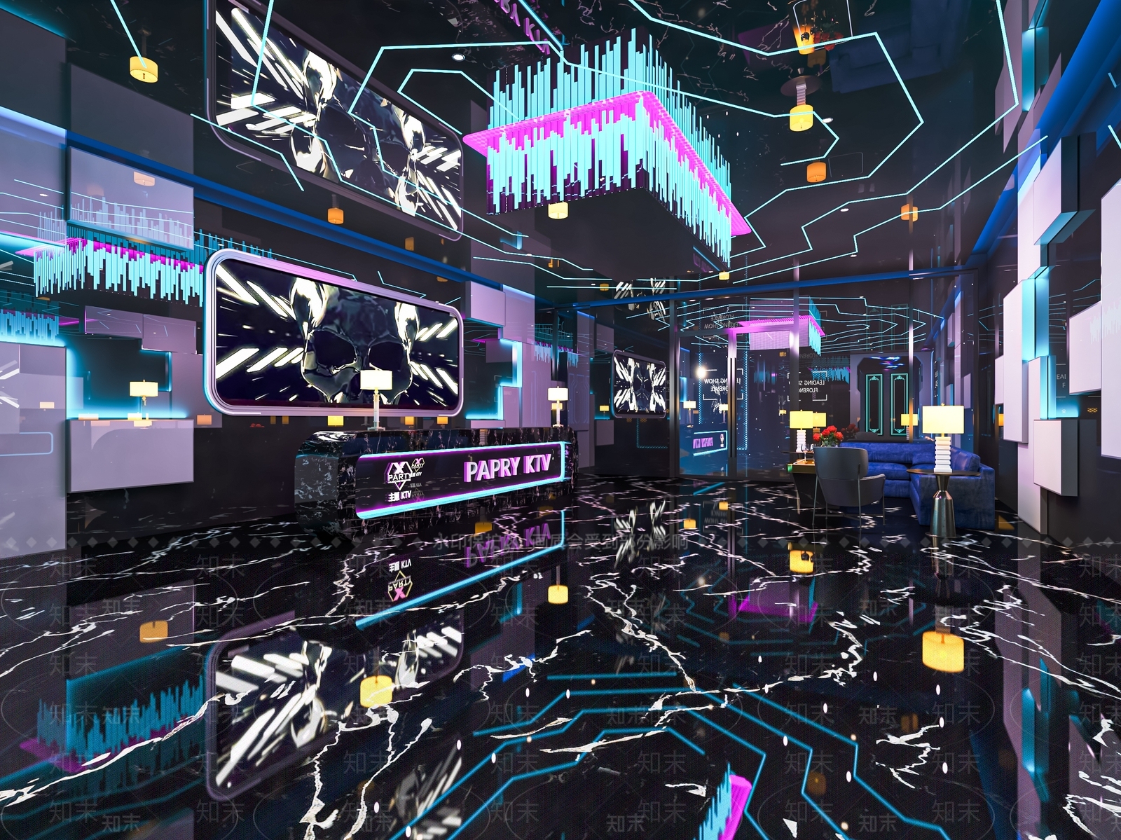 现代KTV大厅SU模型下载【ID:1118151196】