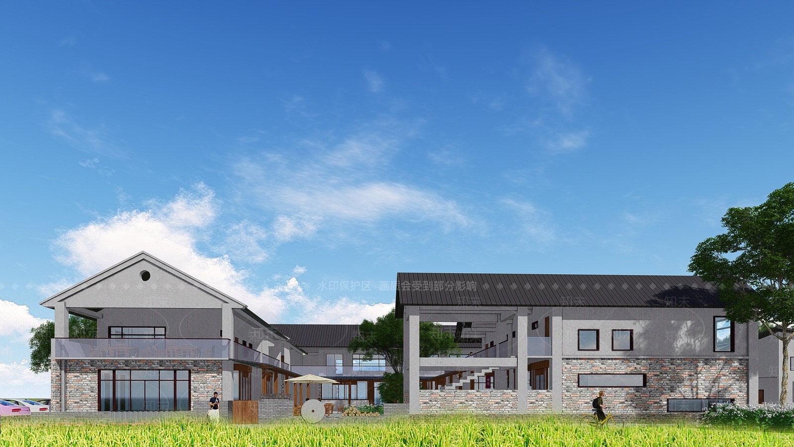 中式民宿建筑SU模型下载【ID:1118154210】