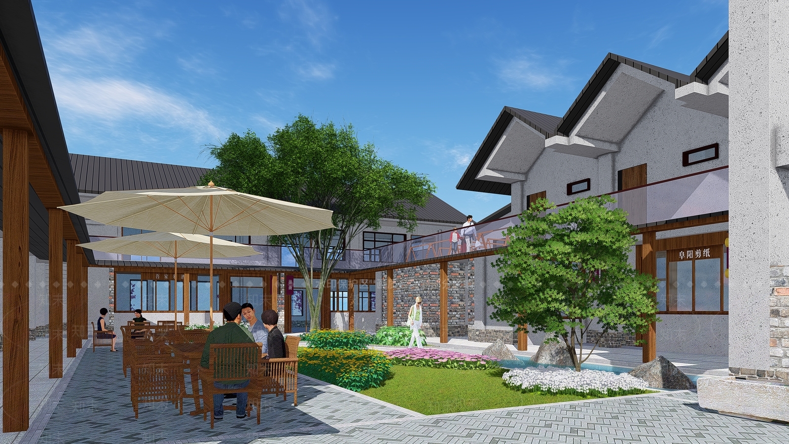 中式民宿建筑SU模型下载【ID:1118154210】