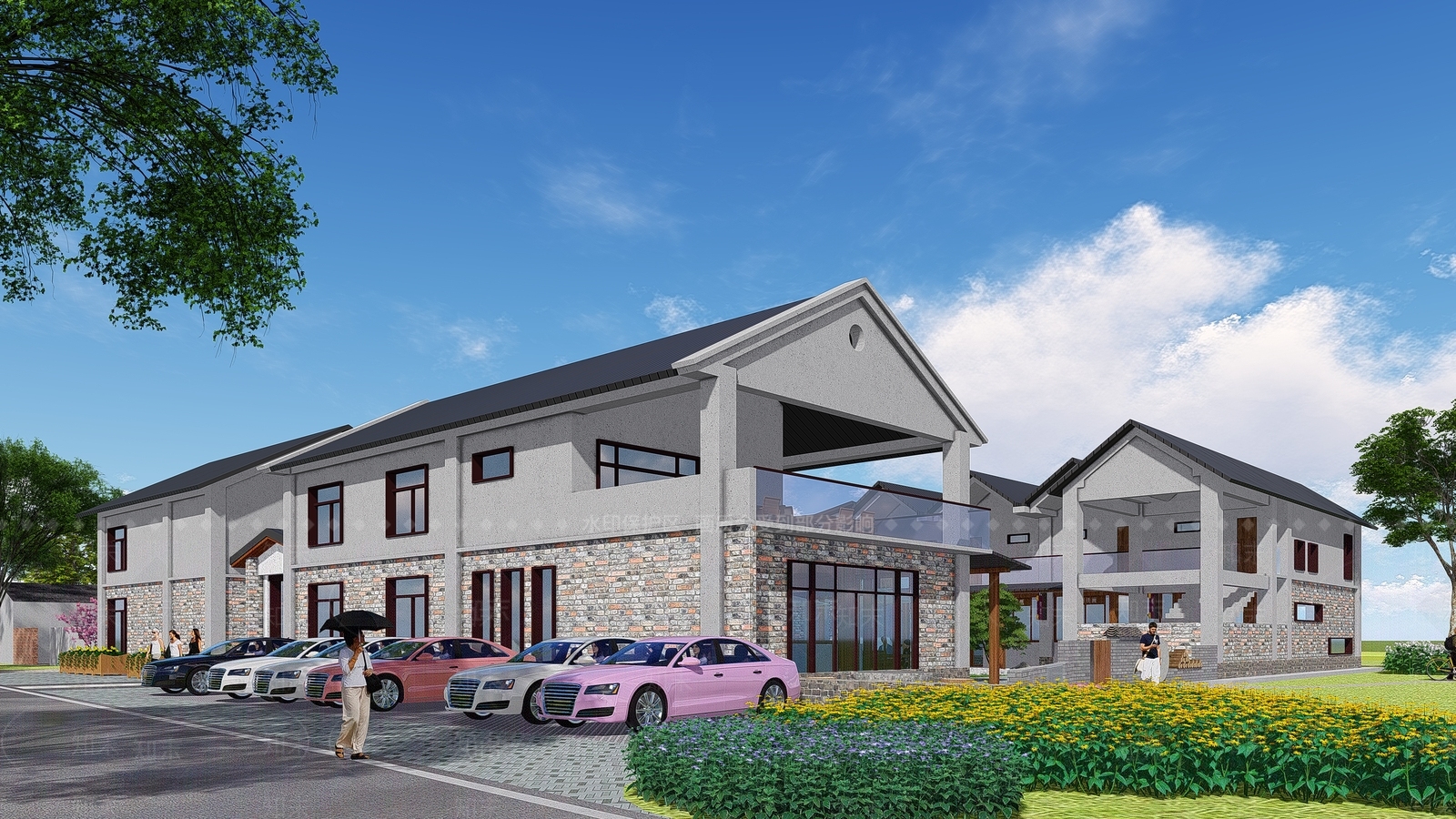 中式民宿建筑SU模型下载【ID:1118154210】