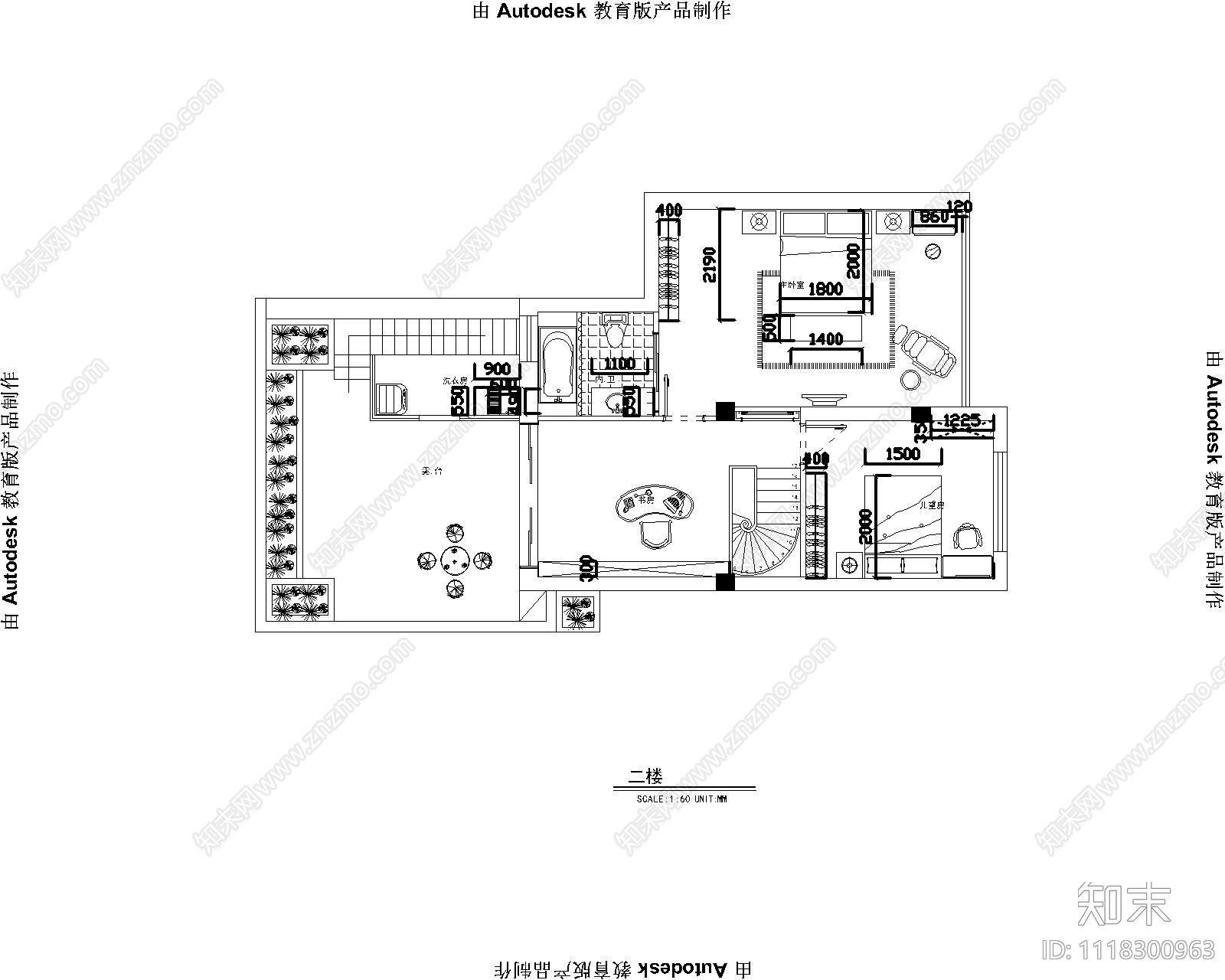 现代风格别墅室内平面图施工图下载【ID:1118300963】