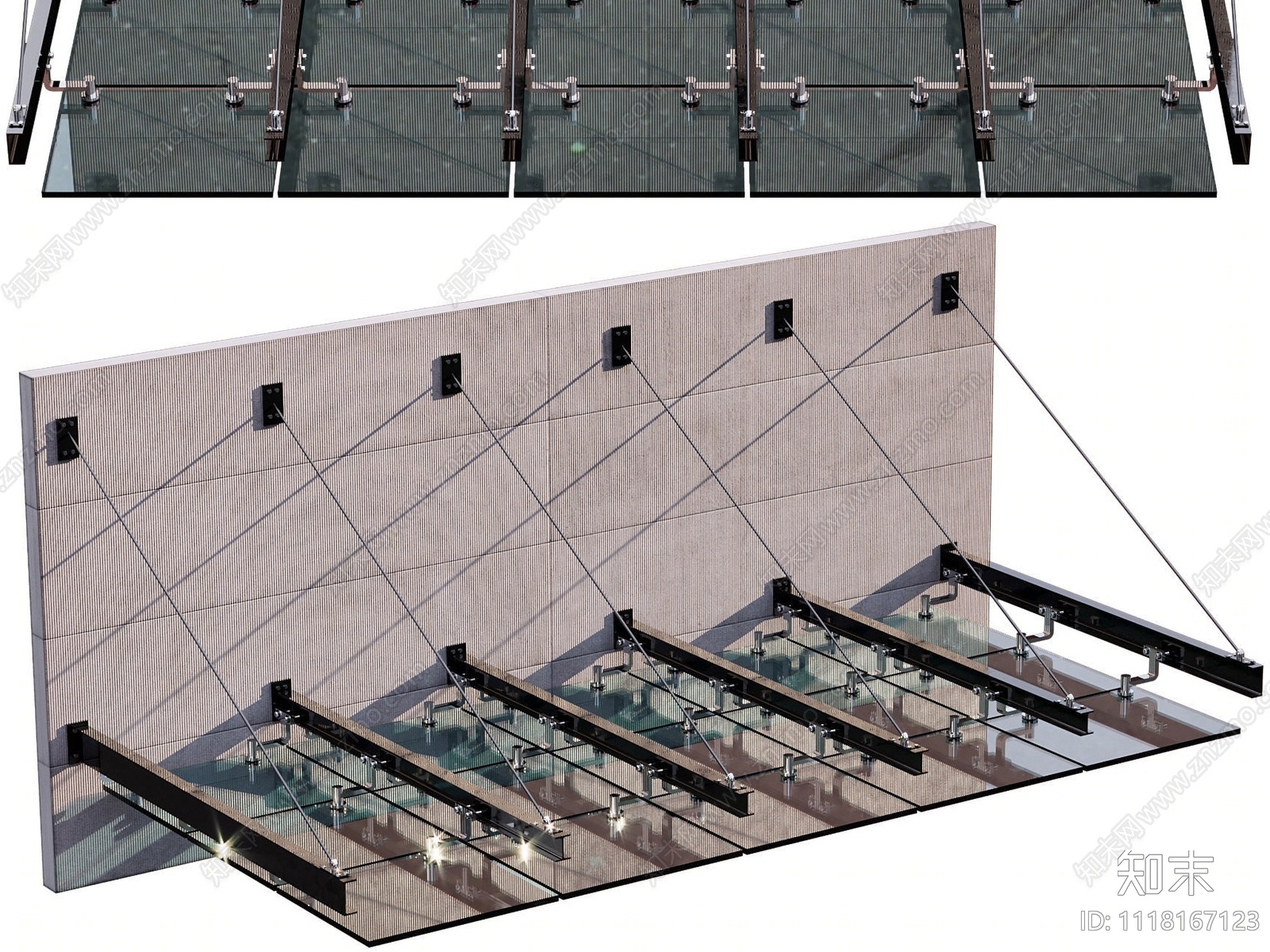 玻璃雨棚3D模型下载【ID:1118167123】
