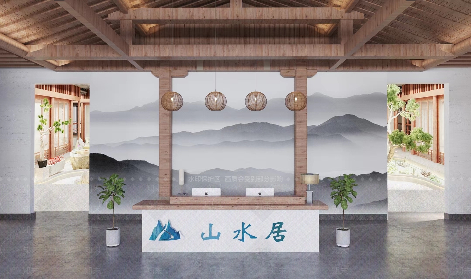 新中式民宿大厅3D模型下载【ID:1118173887】_知末3d模型网