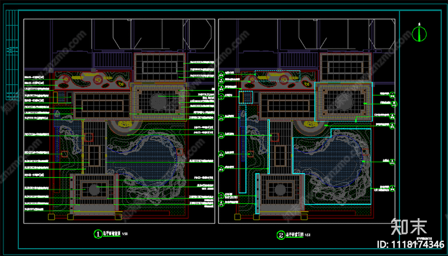 新中式庭院全套施工图cad施工图下载【ID:1118174346】