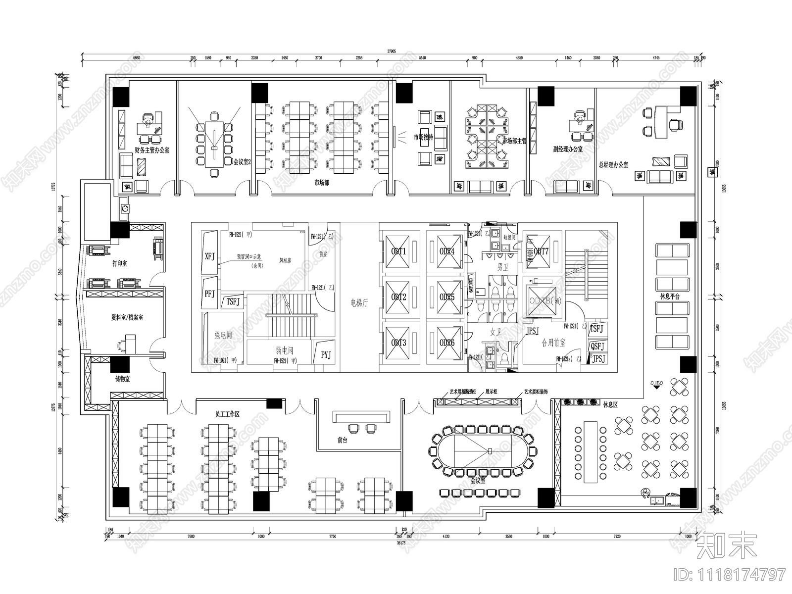 1200办公室平面图立面图施工图施工图下载【ID:1118174797】