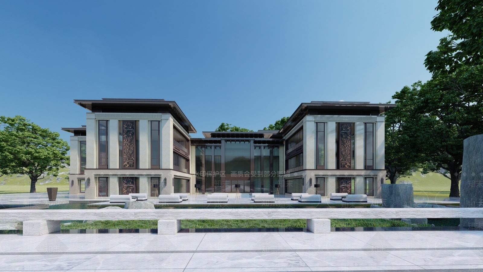 新中式售楼处建筑SU模型下载【ID:1118185391】