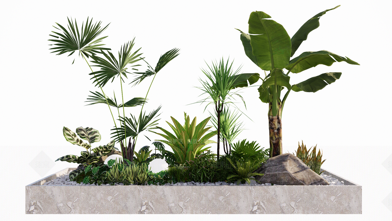 现代景观小品盆栽SU模型下载【ID:1118186112】