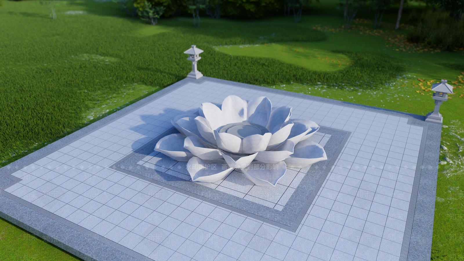 中式莲花雕塑SU模型下载【ID:1119348485】