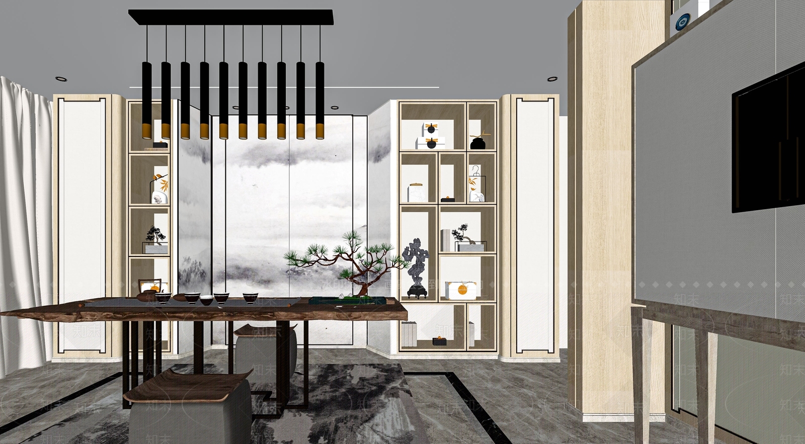 新中式茶室SU模型下载【ID:1118197112】