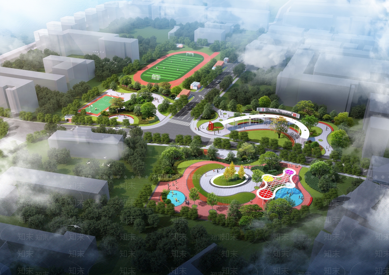 现代公园景观SU模型下载【ID:1118632700】