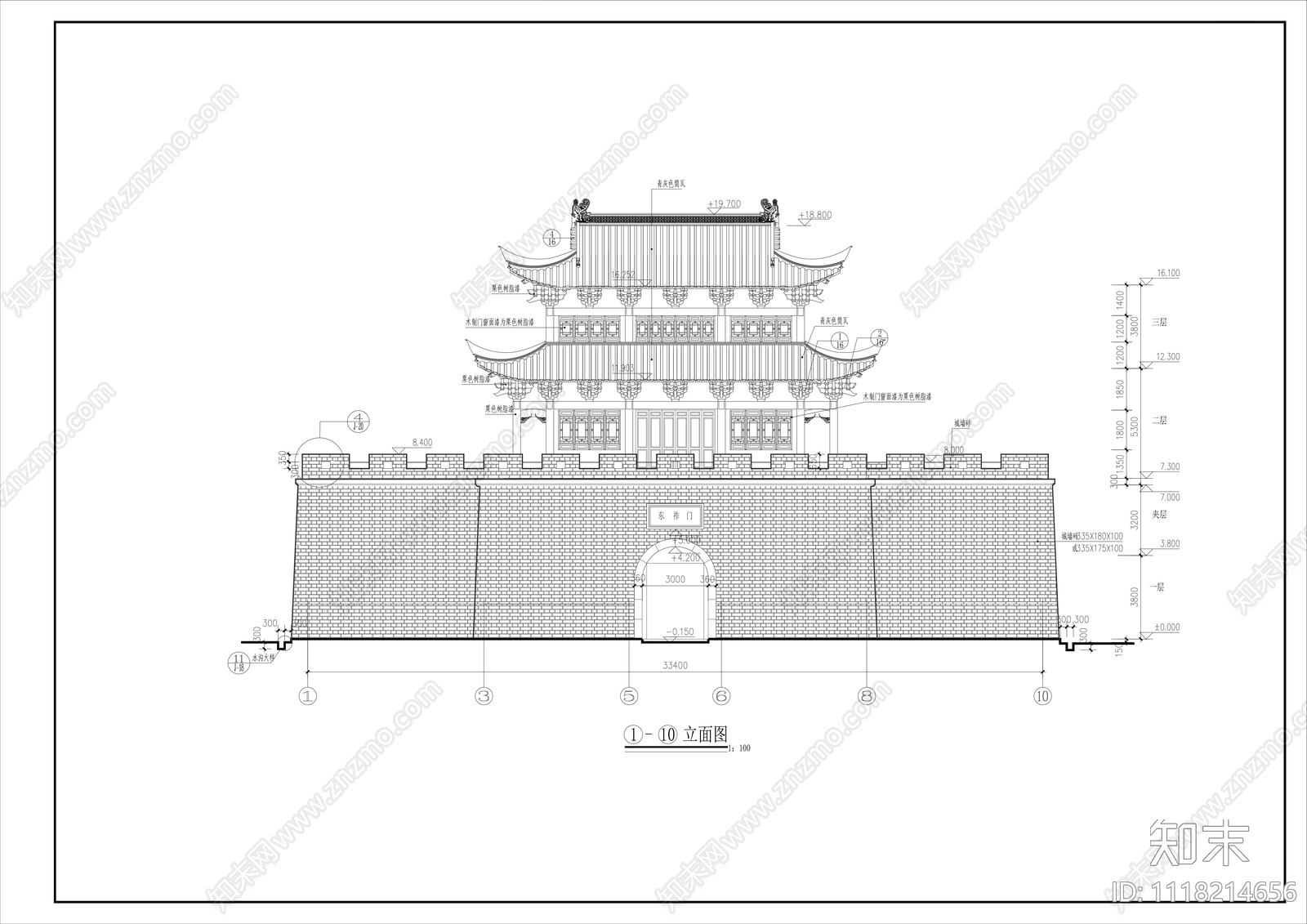 城楼古建筑设计施工图施工图下载【ID:1118214656】