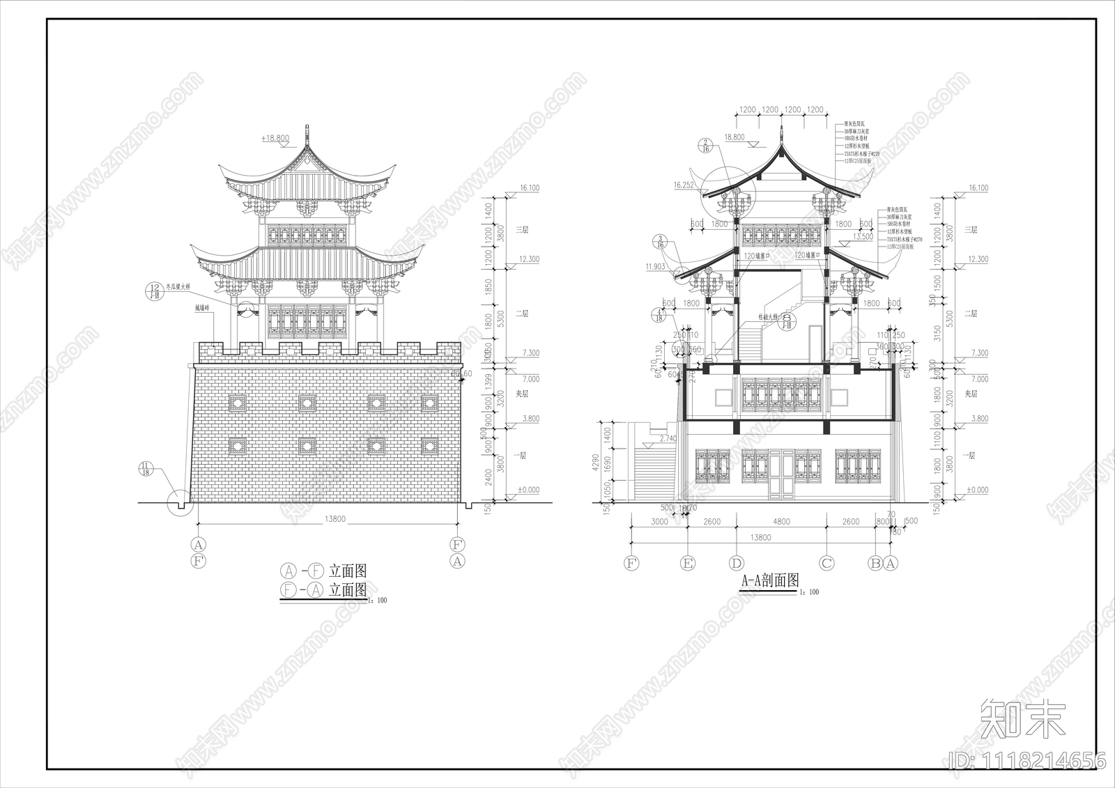 城楼古建筑设计施工图施工图下载【ID:1118214656】