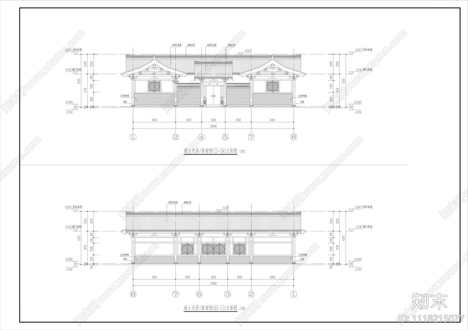 道馆古代建筑设计施工图cad施工图下载【ID:1118215077】