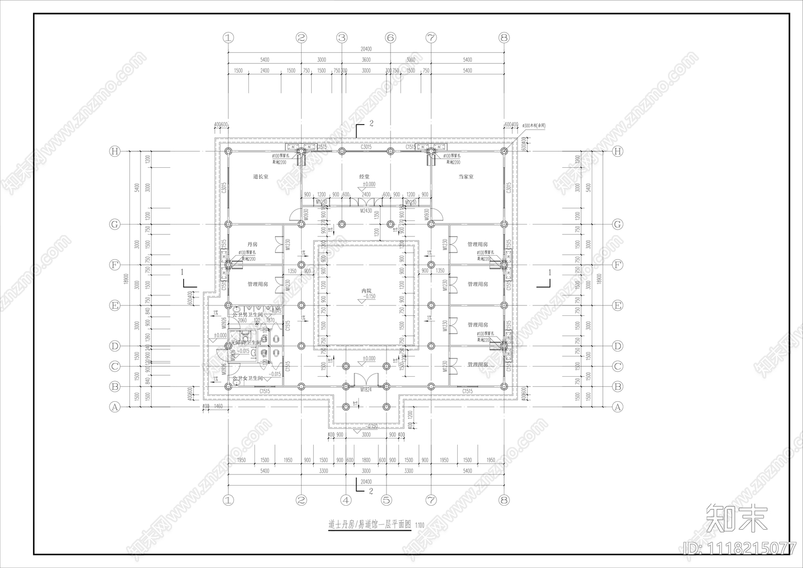 道馆古代建筑设计施工图cad施工图下载【ID:1118215077】