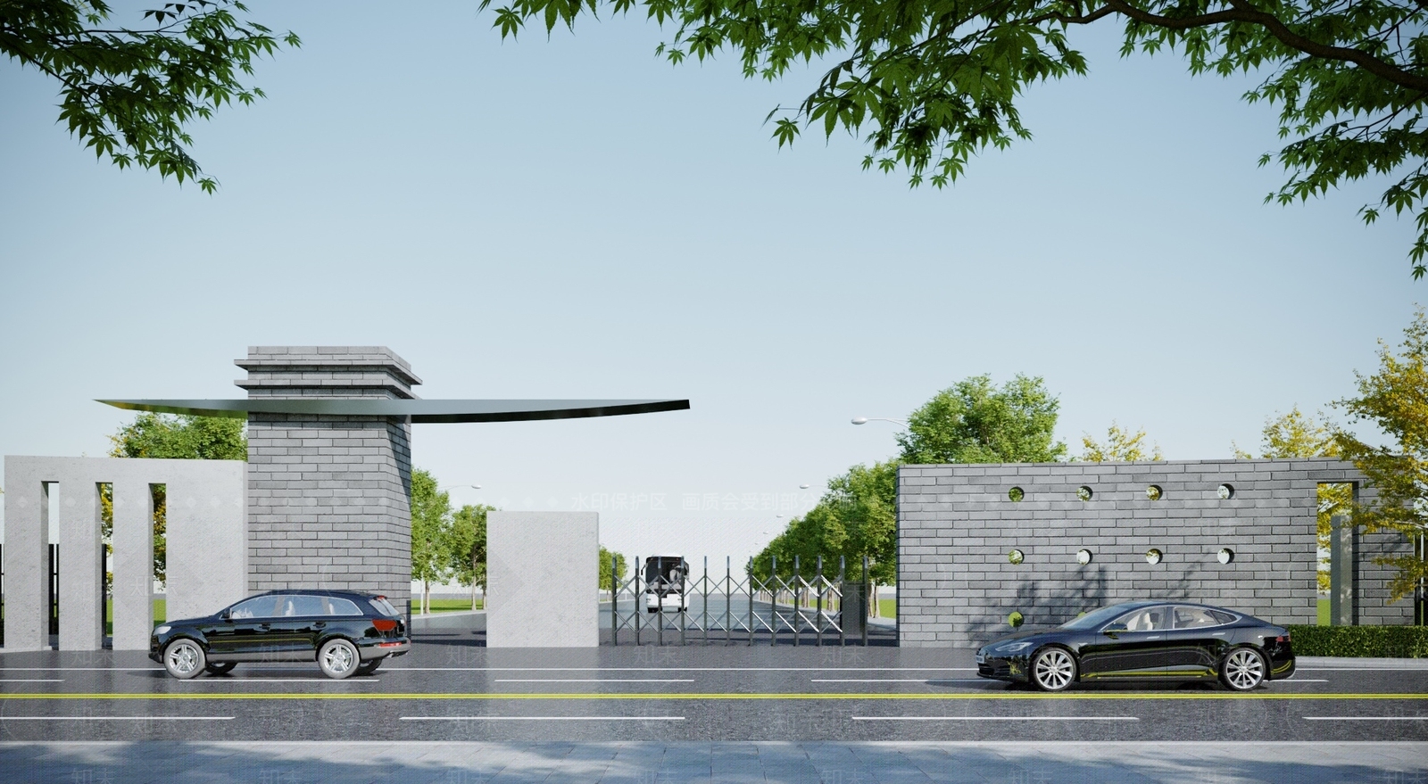 现代公园厂区入口大门3D模型下载【ID:1118219598】