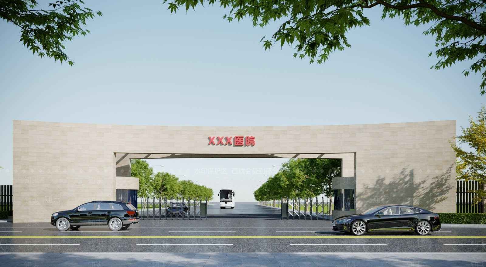 现代医院入口大门3D模型下载【ID:1118219772】
